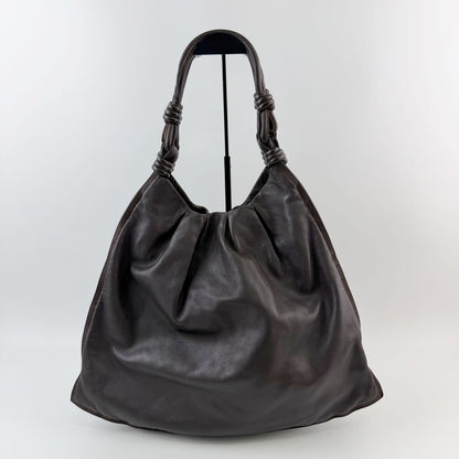 Loewe Anagram Knot Handle Shoulder Bag Leather Dark Brown Vintage — view 4