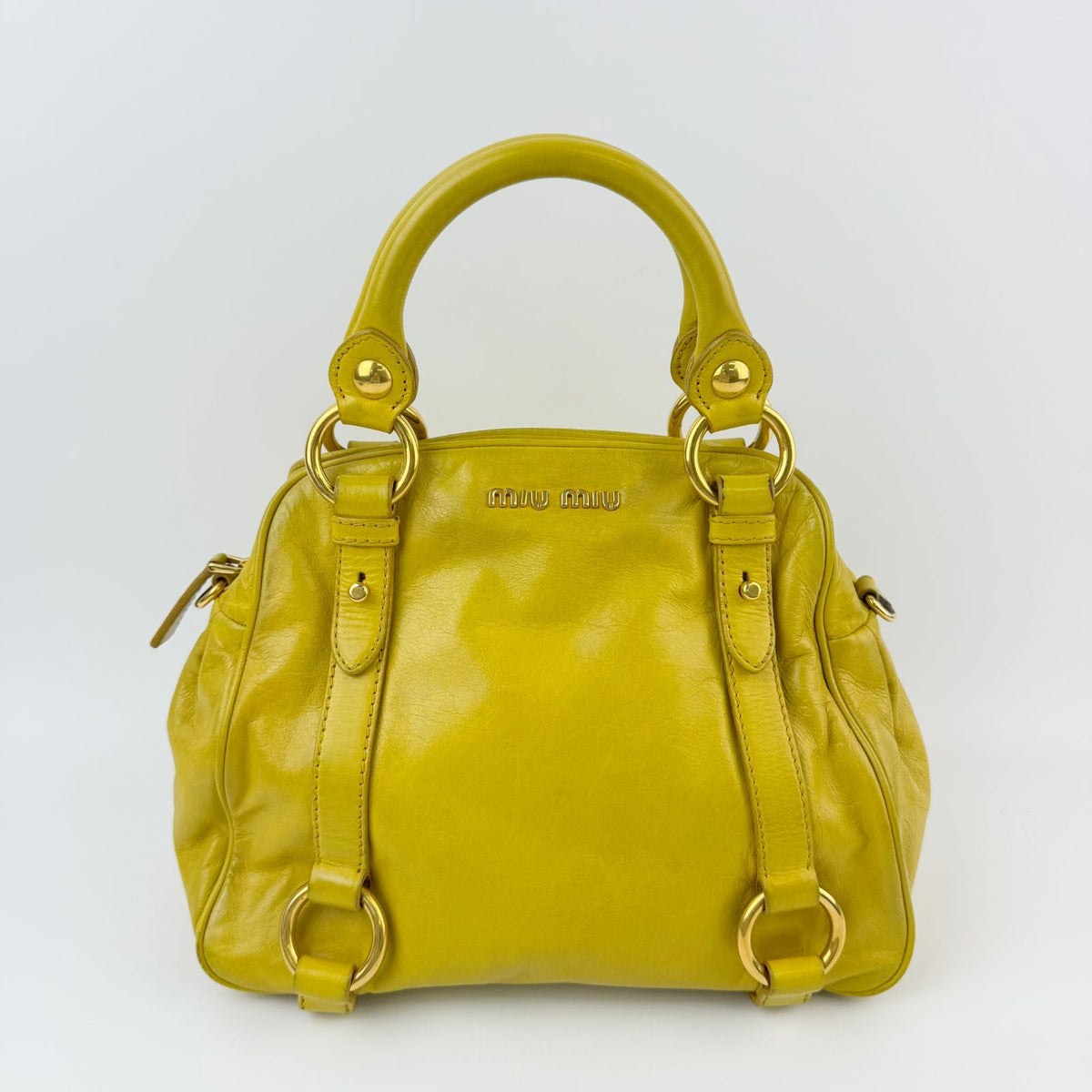 Miu Miu Vitterolux Gathered 2-Way Shoulder Bag Leather Yellow Gold Vintage — view 4