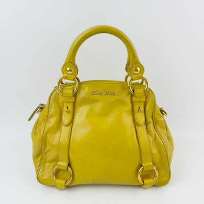 Miu Miu Vitterolux Gathered 2-Way Shoulder Bag Leather Yellow Gold Vintage — view 4