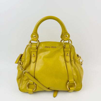 Miu Miu Vitterolux Gathered 2-Way Shoulder Bag Leather Yellow Gold Vintage