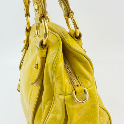 Miu Miu Vitterolux Gathered 2-Way Shoulder Bag Leather Yellow Gold Vintage — view 7