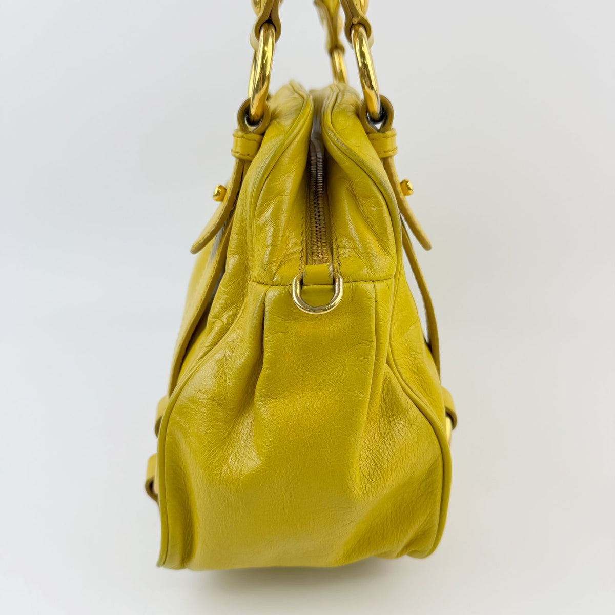 Miu Miu Vitterolux Gathered 2-Way Shoulder Bag Leather Yellow Gold Vintage — view 6