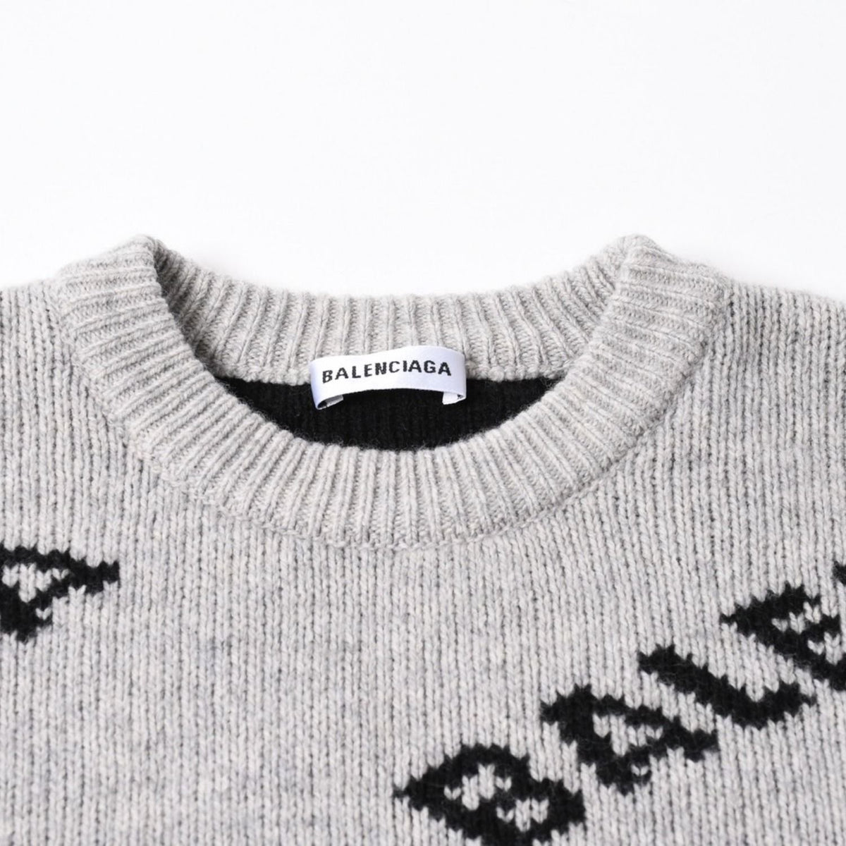Balenciaga All Over Print Logo Crew Neck Knit Sweater Wool Gray Black — view 3