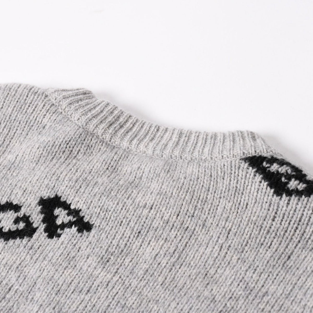 Balenciaga All Over Print Logo Crew Neck Knit Sweater Wool Gray Black — view 4