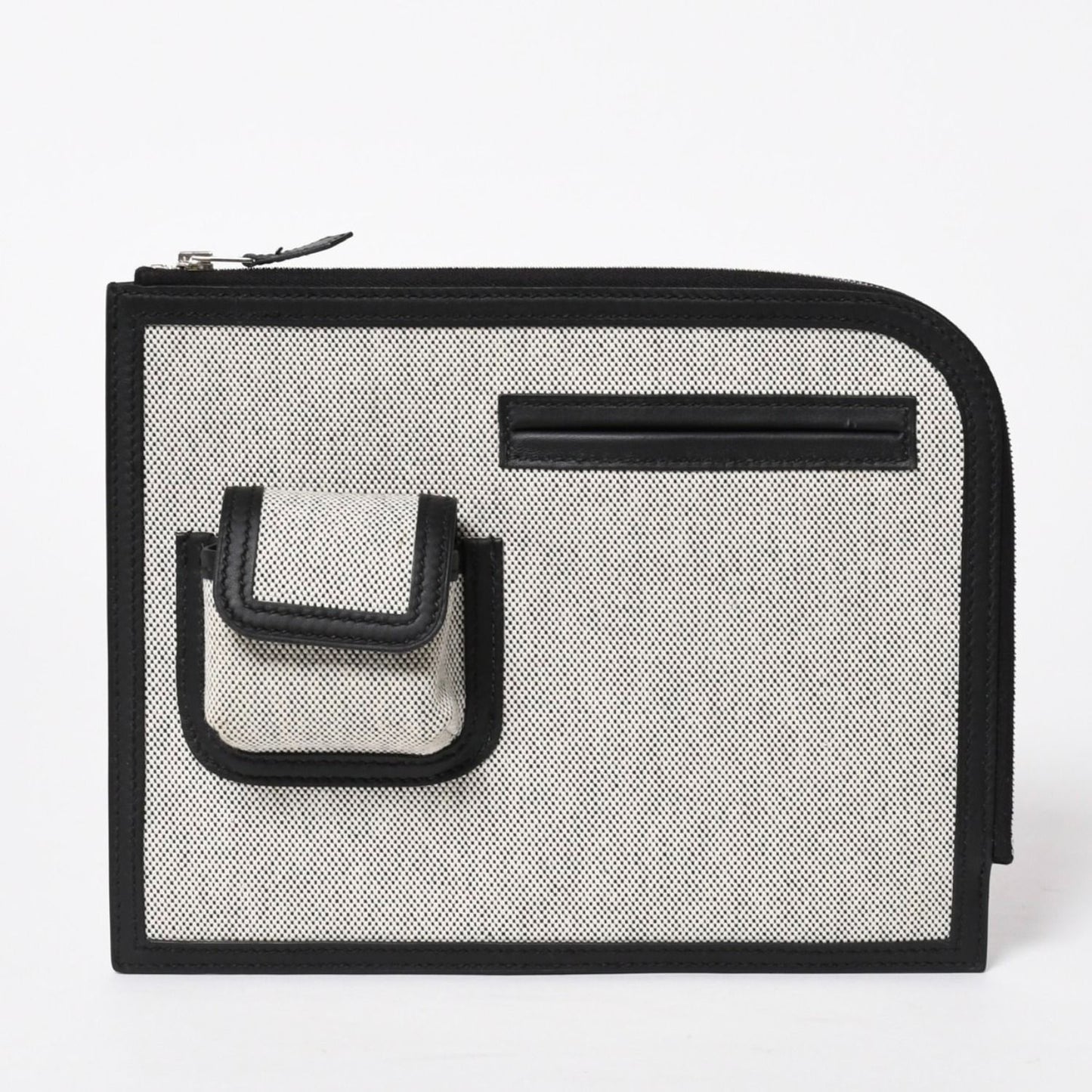 Hermes Cargo Pocket Zip Pouch Toile H Veau Black Ecru Silver — view 2