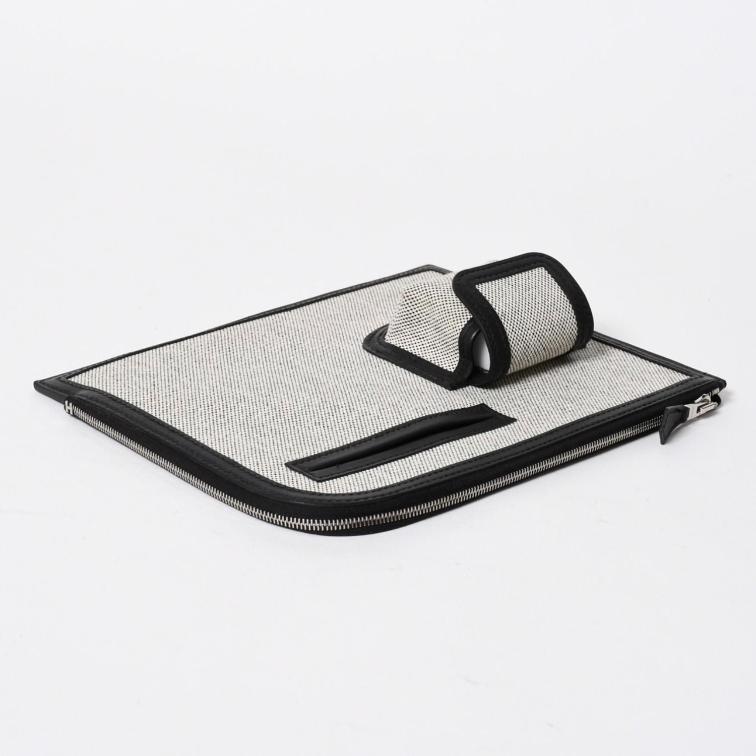 Hermes Cargo Pocket Zip Pouch Toile H Veau Black Ecru Silver — view 8