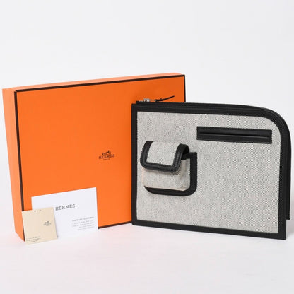 Hermes Cargo Pocket Zip Pouch Toile H Veau Black Ecru Silver