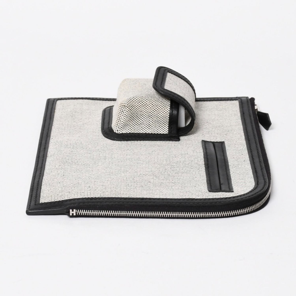 Hermes Cargo Pocket Zip Pouch Toile H Veau Black Ecru Silver — view 5