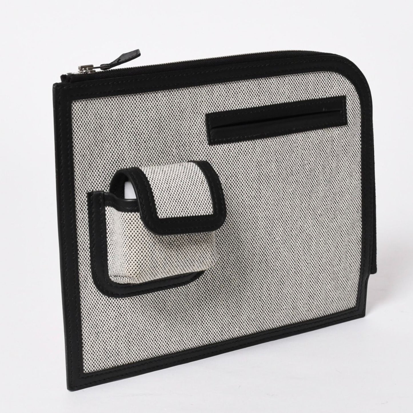 Hermes Cargo Pocket Zip Pouch Toile H Veau Black Ecru Silver — view 4