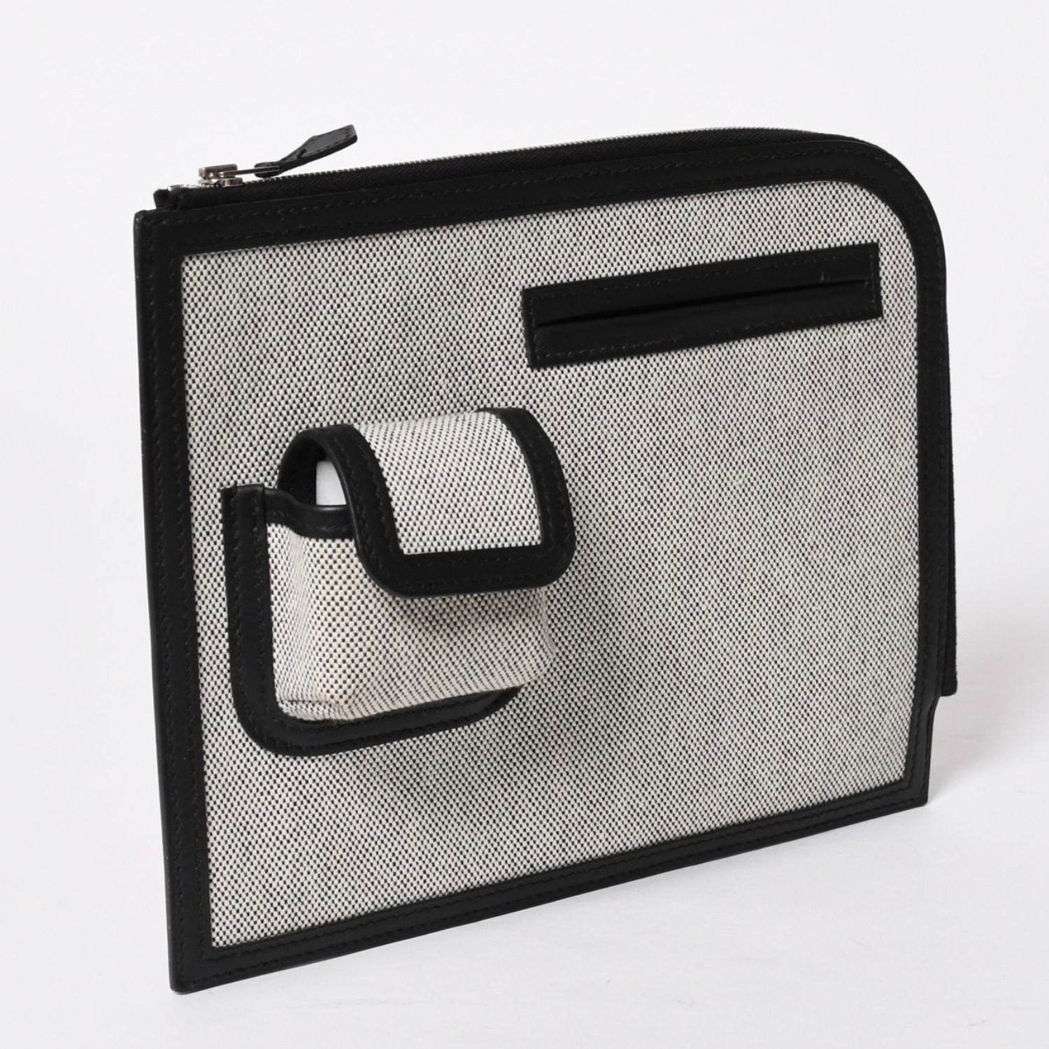 Hermes Cargo Pocket Zip Pouch Toile H Veau Black Ecru Silver — view 4