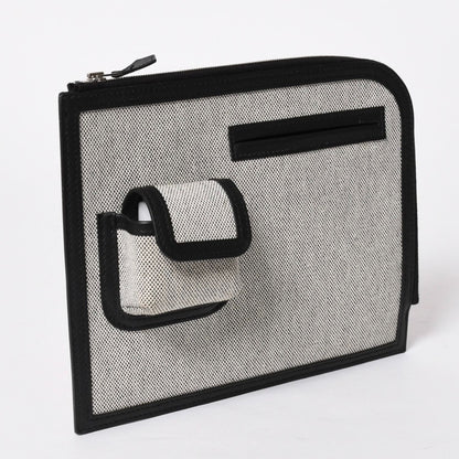 Hermes Cargo Pocket Zip Pouch Toile H Veau Black Ecru Silver — view 4