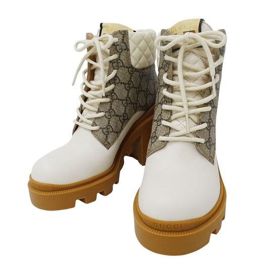 Gucci Boots GG Supreme Ankle White Beige Quilted Heels Platforms