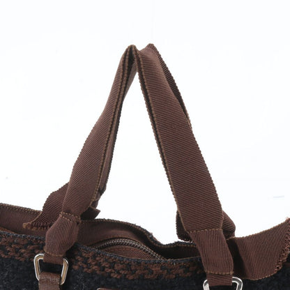 Prada Triangle Logo Leather Tweed Tote — view 2