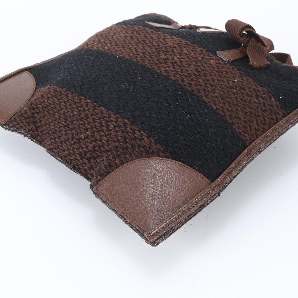 Prada Triangle Logo Leather Tweed Tote — view 4