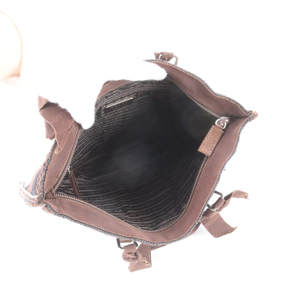 Prada Triangle Logo Leather Tweed Tote — view 7