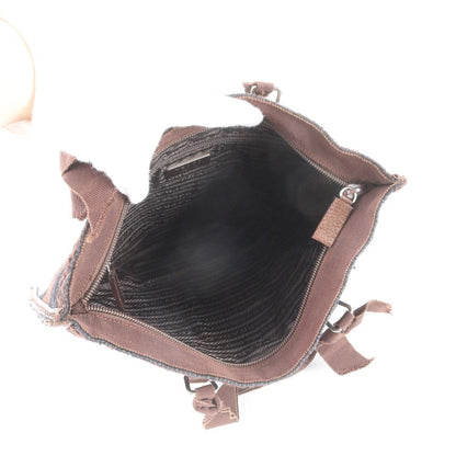 Prada Triangle Logo Leather Tweed Tote — view 7