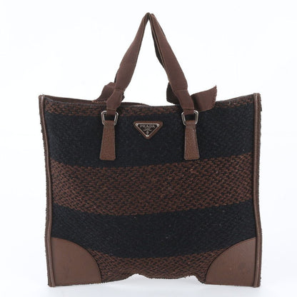 Prada Triangle Logo Leather Tweed Tote