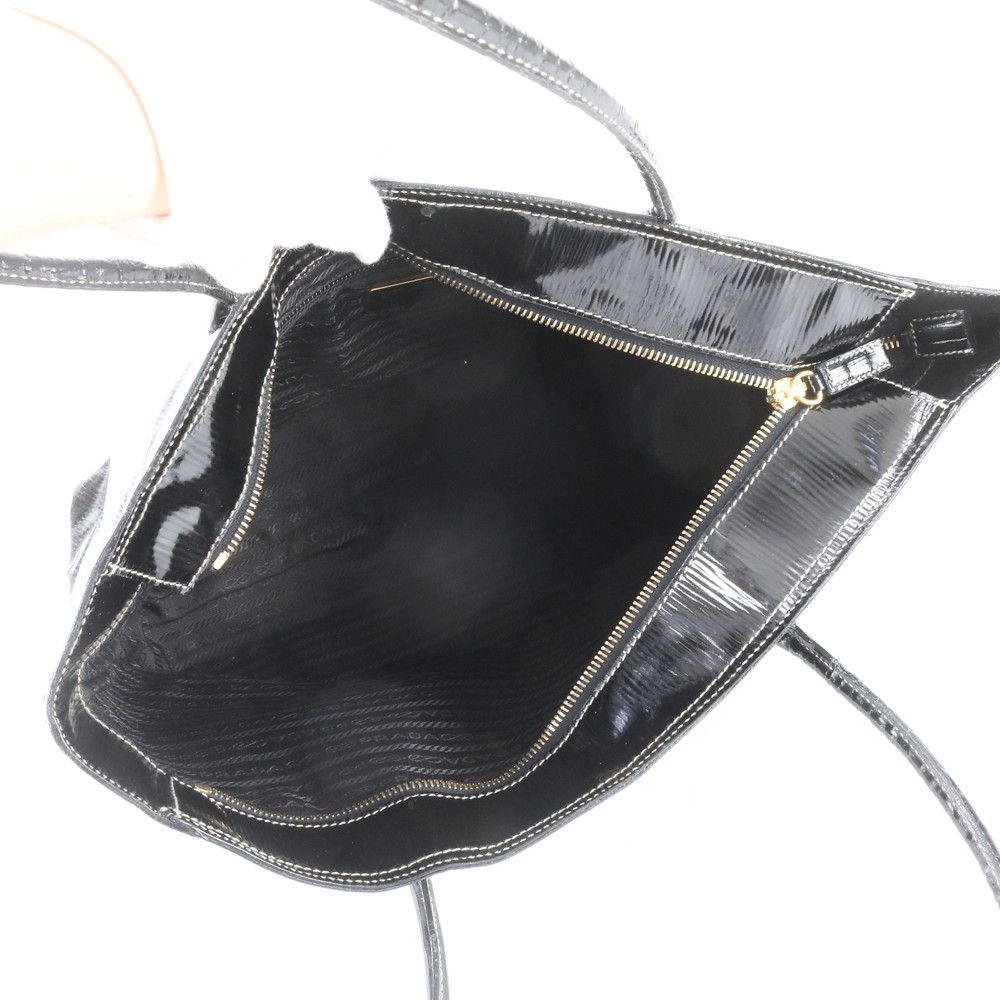 Prada Triangle Logo Leather Tote Shoulder Hand Black — view 7