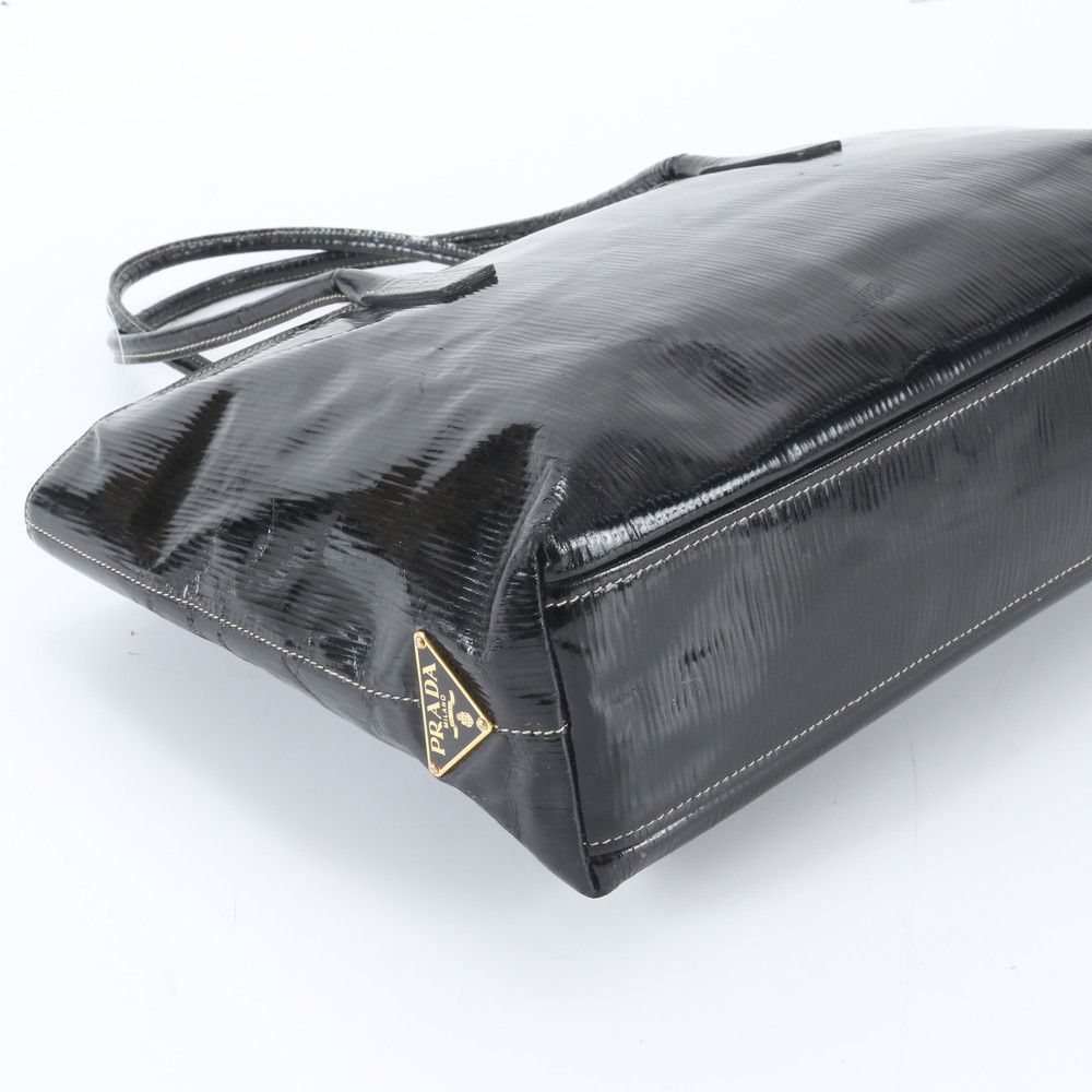 Prada Triangle Logo Leather Tote Shoulder Hand Black — view 5