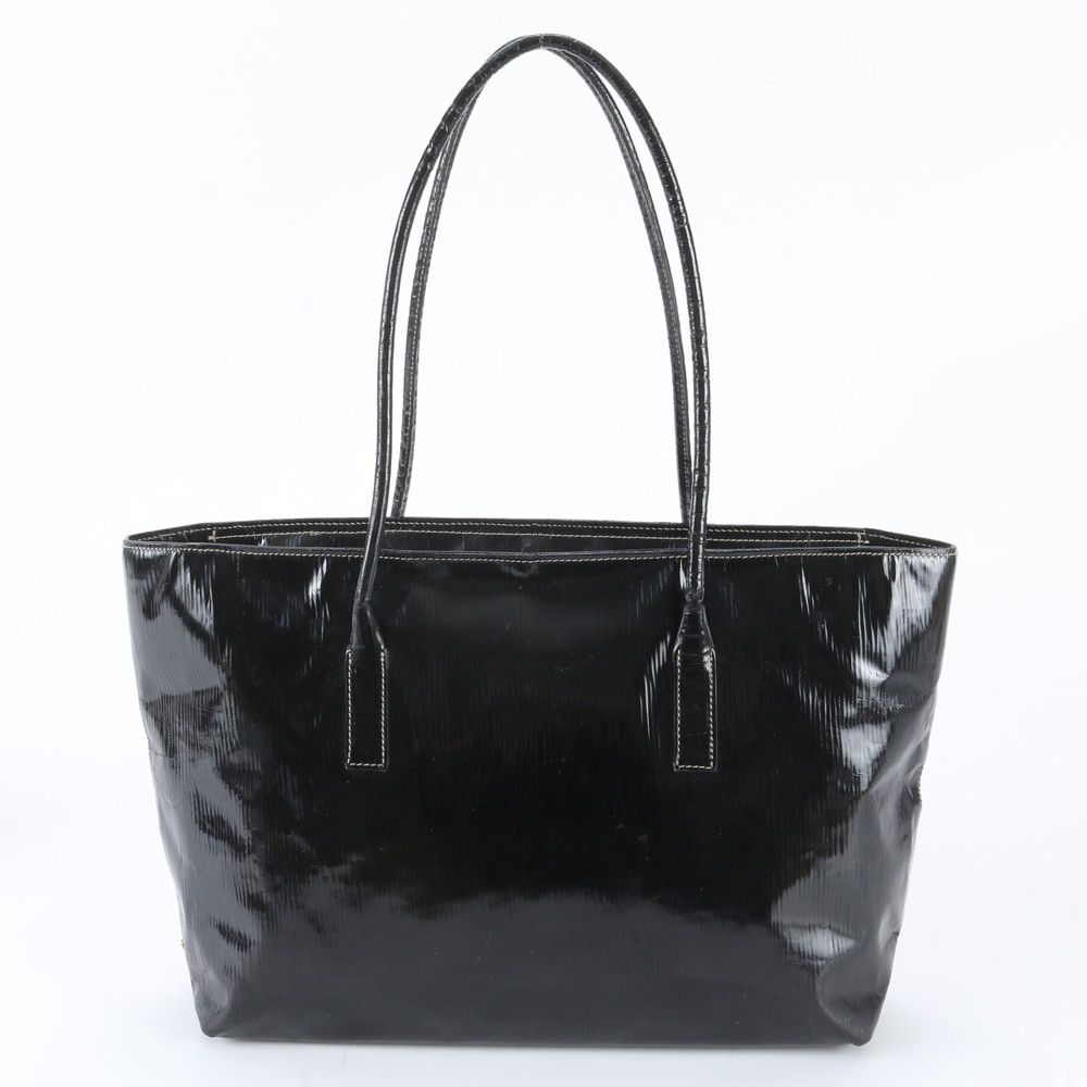 Prada Triangle Logo Leather Tote Shoulder Hand Black