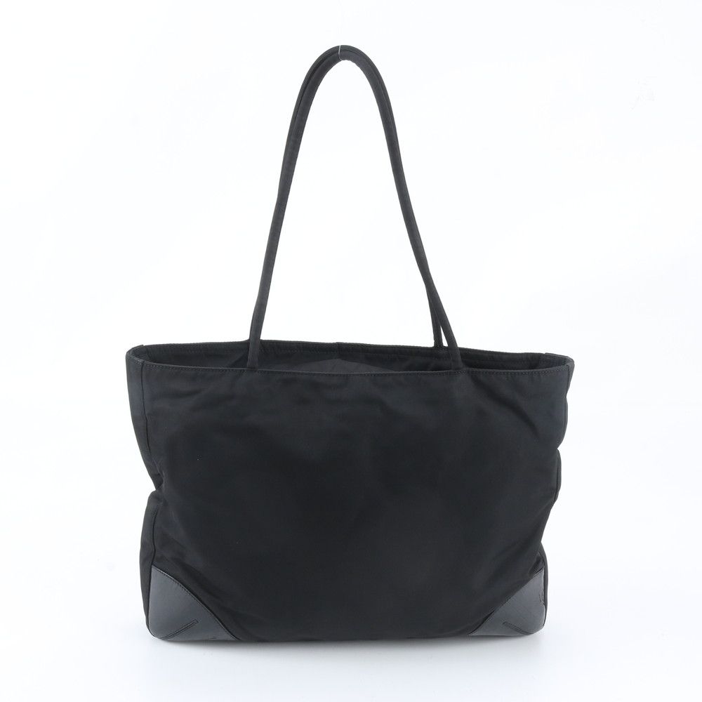 Prada Tessuto Nylon Triangle Logo Leather Tote Shoulder Black — view 3