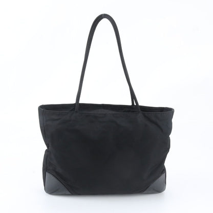 Prada Tessuto Nylon Triangle Logo Leather Tote Shoulder Black — view 3
