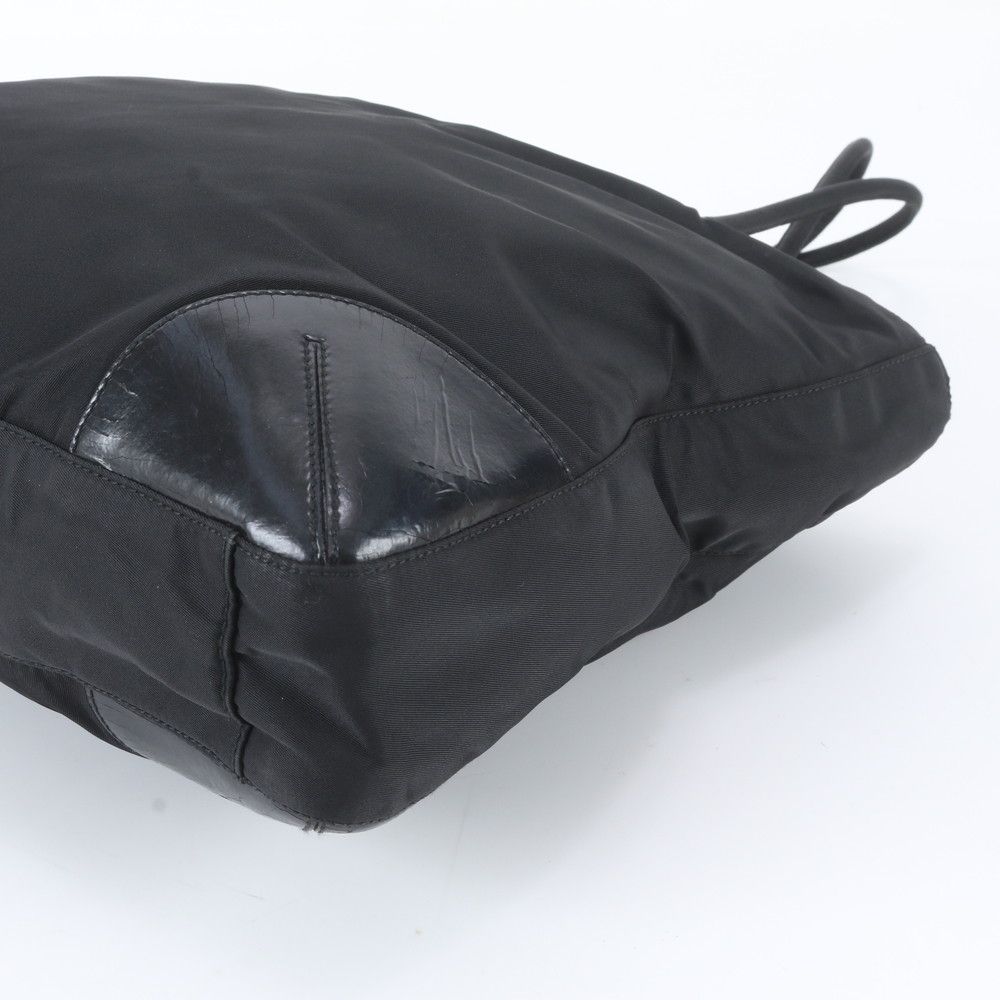 Prada Tessuto Nylon Triangle Logo Leather Tote Shoulder Black — view 4