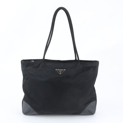 Prada Tessuto Nylon Triangle Logo Leather Tote Shoulder Black