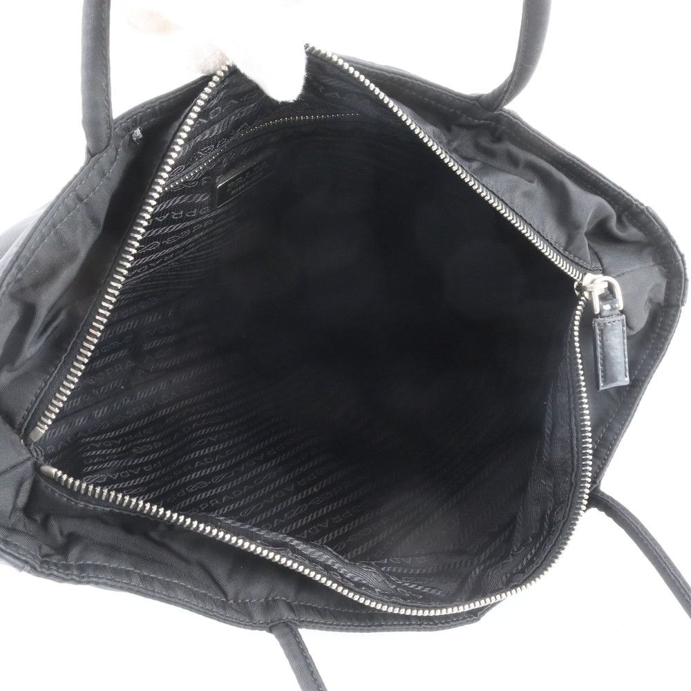 Prada Tessuto Nylon Triangle Logo Leather Tote Shoulder Black — view 7