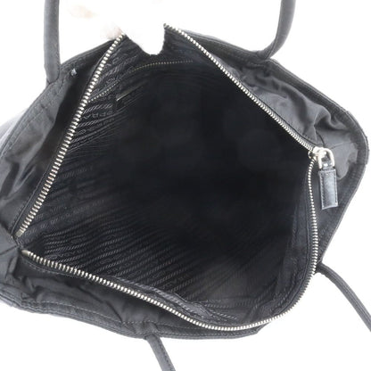 Prada Tessuto Nylon Triangle Logo Leather Tote Shoulder Black — view 7