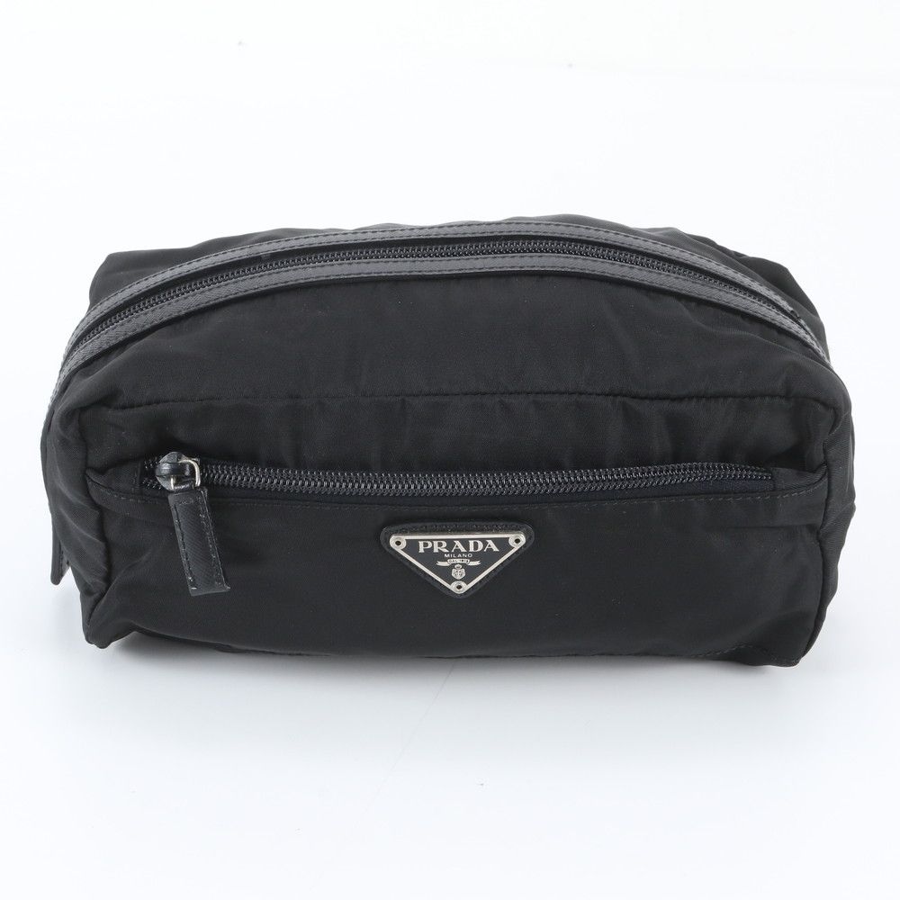Prada Tessuto Nylon Saffiano Leather Pouch Mini Clutch