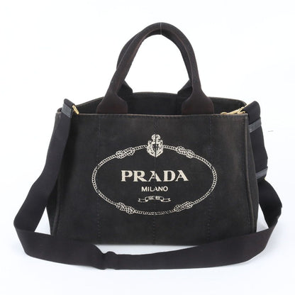 Prada Canapa 2-Way Handbag Crossbody Tote Shoulder Leather Black