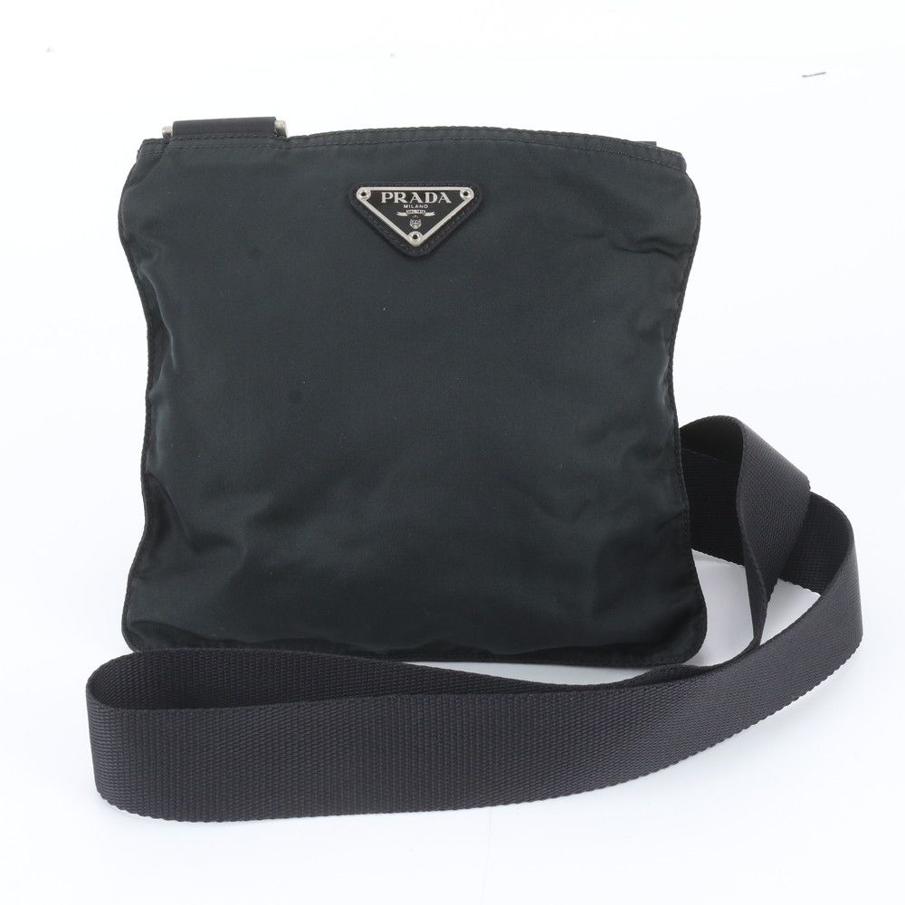 Prada Tessuto Nylon Triangle Logo Shoulder Bag Crossbody Black