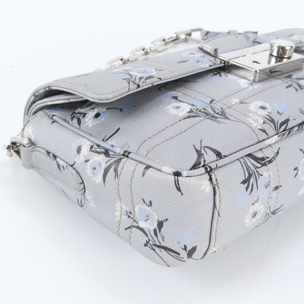 Prada Saffiano Soft Flower Print Chain Shoulder Bag — view 6