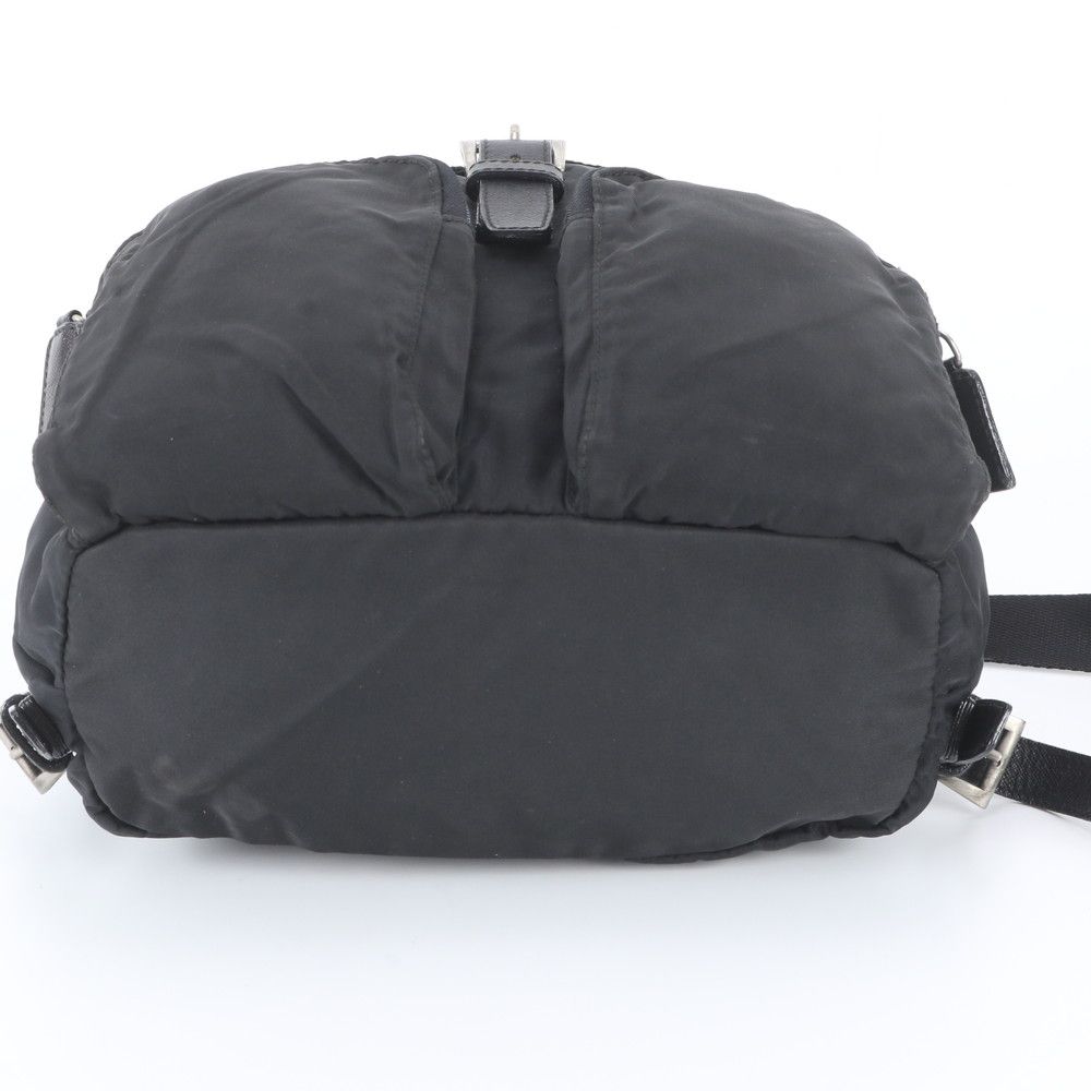 Prada Tessuto Nylon Triangle Logo Leather Backpack Black — view 6