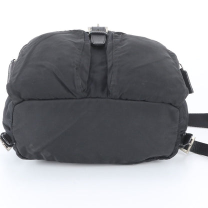 Prada Tessuto Nylon Triangle Logo Leather Backpack Black — view 6