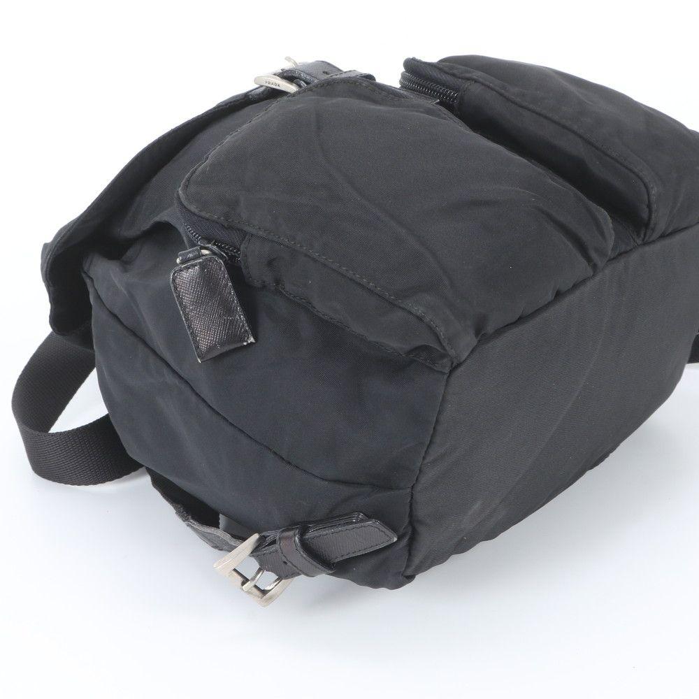 Prada Tessuto Nylon Triangle Logo Leather Backpack Black — view 5