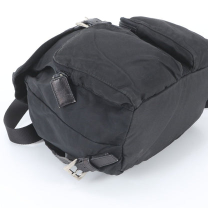 Prada Tessuto Nylon Triangle Logo Leather Backpack Black — view 5