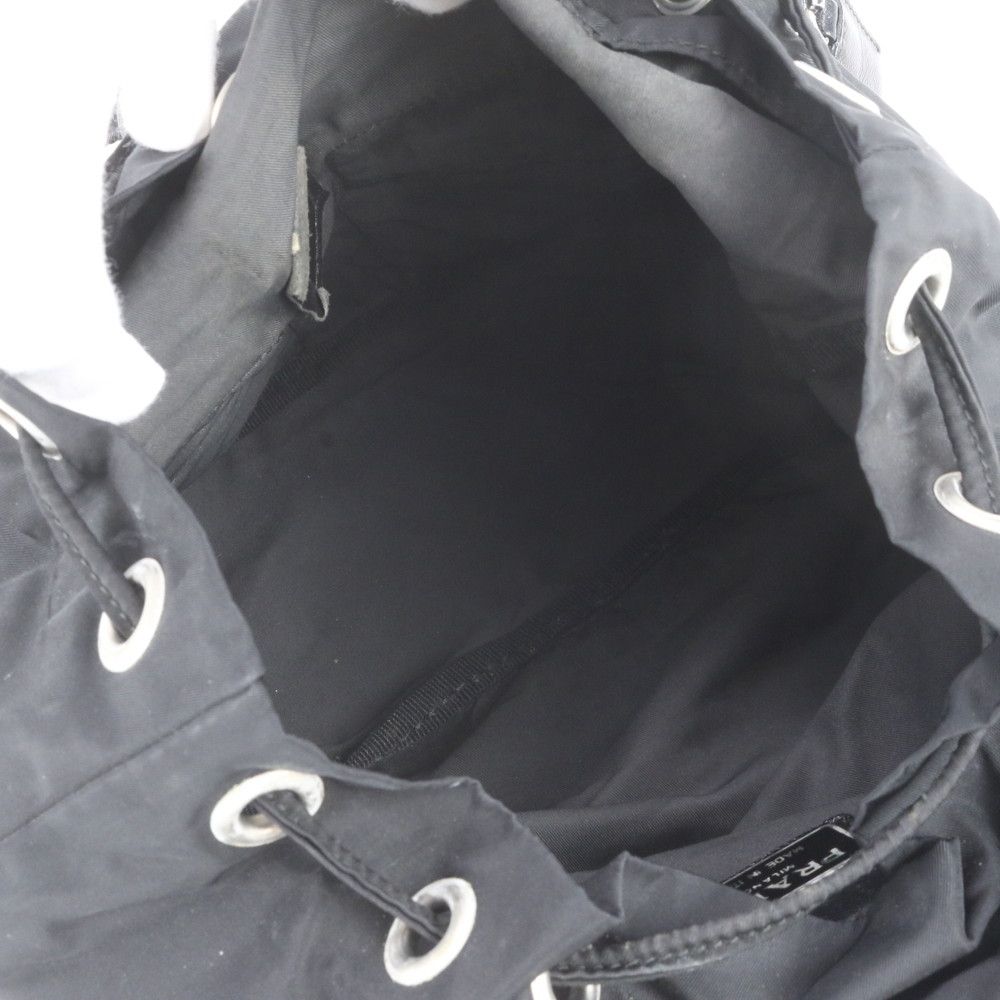 Prada Tessuto Nylon Triangle Logo Leather Backpack Black — view 7