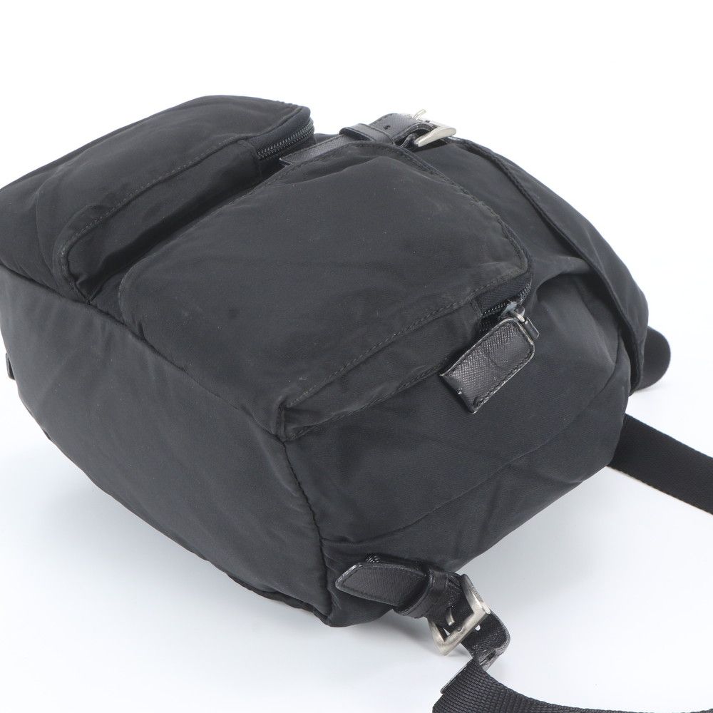 Prada Tessuto Nylon Triangle Logo Leather Backpack Black — view 4