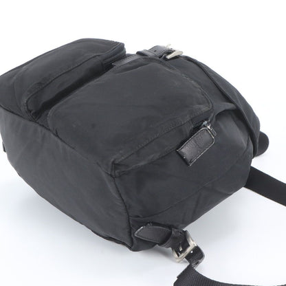 Prada Tessuto Nylon Triangle Logo Leather Backpack Black — view 4