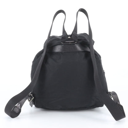 Prada Tessuto Nylon Triangle Logo Leather Backpack Black — view 3