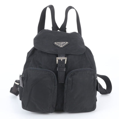 Prada Tessuto Nylon Triangle Logo Leather Backpack Black