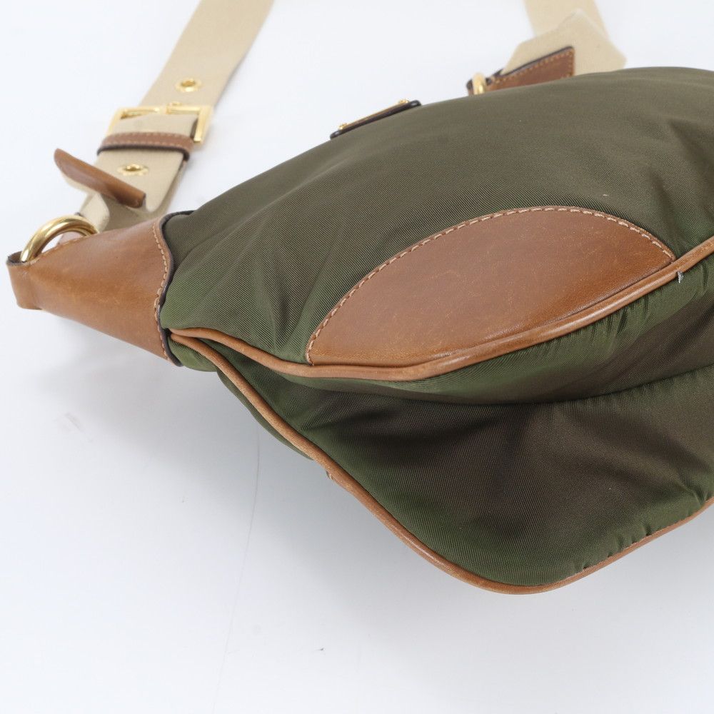 Prada Tessuto Nylon Triangle Logo Leather Shoulder Bag Crossbody Messenger — view 6