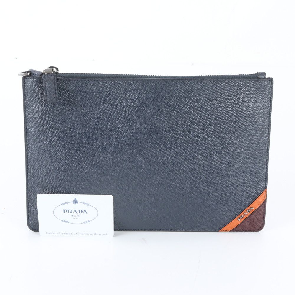 Prada Saffiano Leather Clutch Pouch Navy