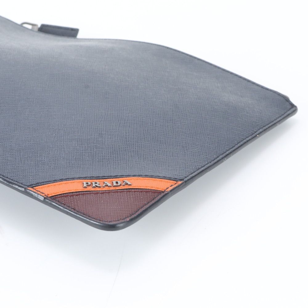 Prada Saffiano Leather Clutch Pouch Navy — view 3