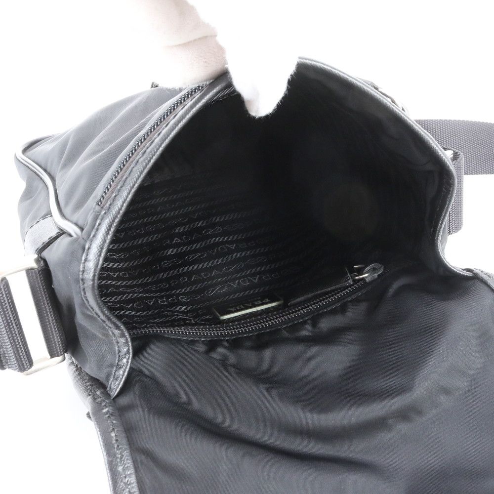Prada Tessuto Nylon Saffiano Leather Shoulder Bag Crossbody Messenger Black — view 7