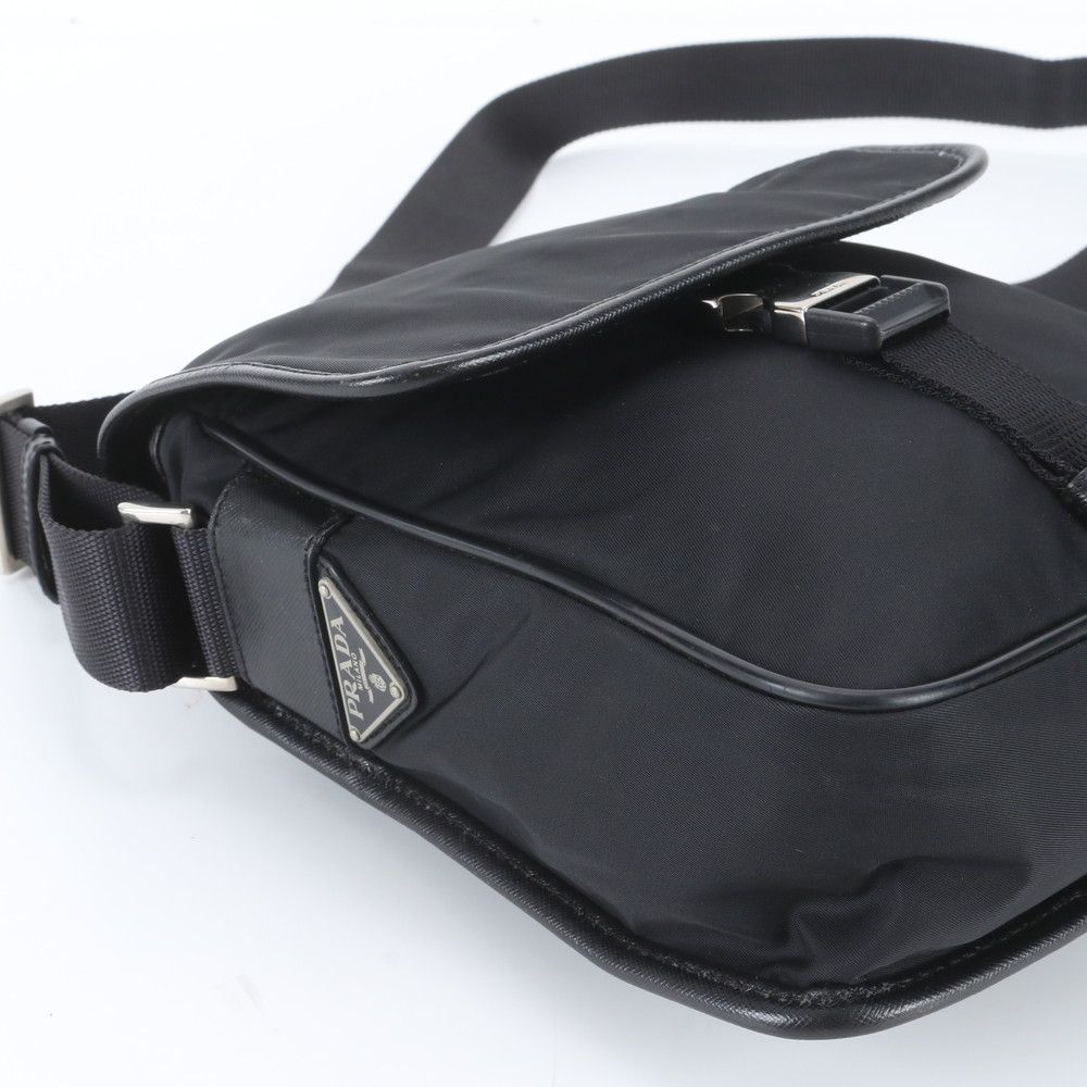 Prada Tessuto Nylon Saffiano Leather Shoulder Bag Crossbody Messenger Black — view 6