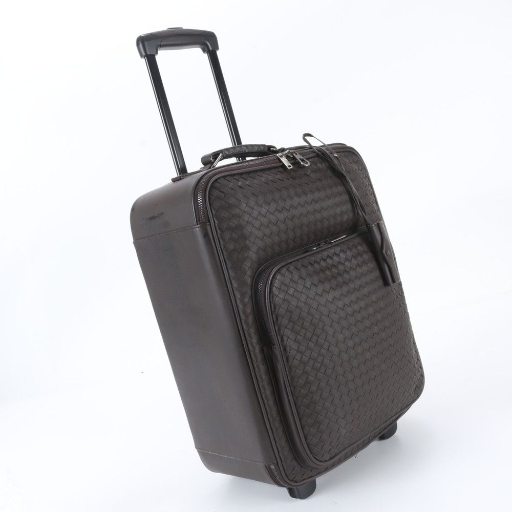 Bottega Veneta Intrecciato Leather Suitcase Carry Case Bag Brown