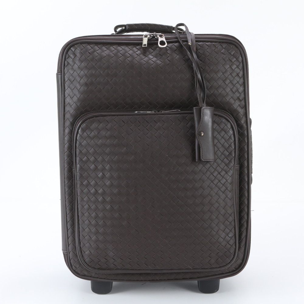 Bottega Veneta Intrecciato Leather Suitcase Carry Case Bag Brown — view 4